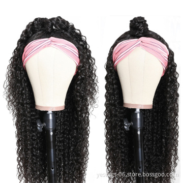 Wholesale Raw Indian Virgin Remy Human Cuticle Aligned Kinky Curly Hair None Lace Wigs For Black Women Glueless Headband Wig